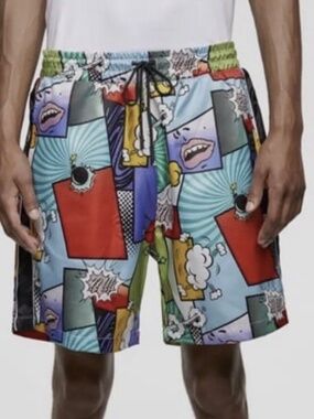 Zara Men’s Size X-Large Printed Comic Cartoon Shorts Bathing Suit NOT Lined